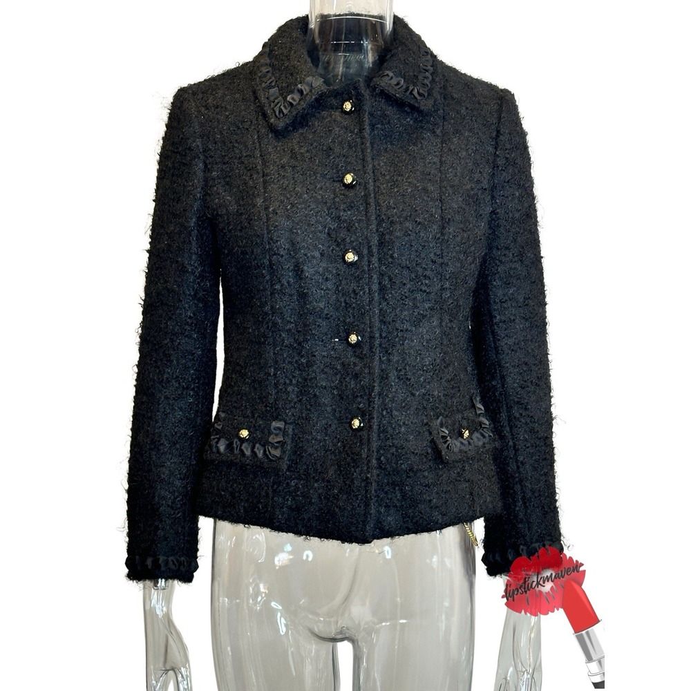 Vintage Jean‎ Hercey Blazer Women Black Mohair Haute Couture 1950s 50s Paris
